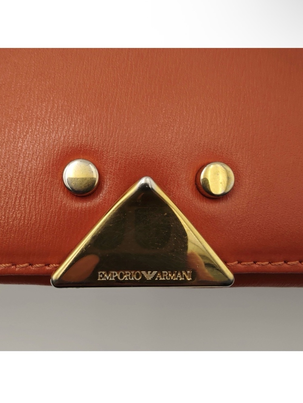 Emporio Armani Orange Leather Clutch Chain Bag Top Handle Gold Hardware - Picture 3 of 12